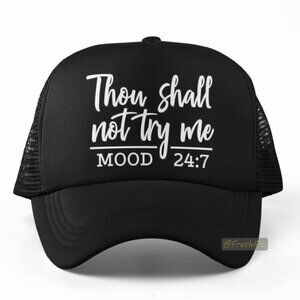 🆕Thou Shall Not Try Me Black Foam Trucker Hat Mesh Snapback Cap
